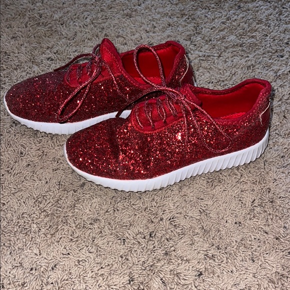 Forever Red Glitter Sneakers with White Soles - Picture 1 of 6
